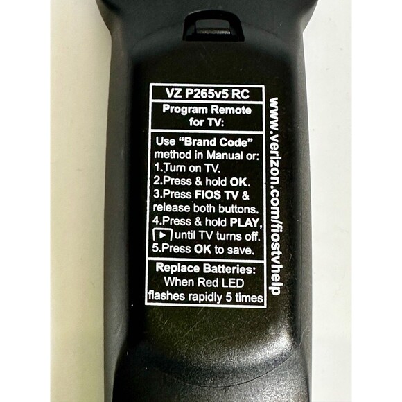 VERIZON FiOS VZ P265v5 RC Replacement TV Remote Control - Picture 5 of 6